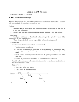 Chapter 3: ARQ Protocols —Reference 1, Sections 2.1, 2.4, 2.6-2.9