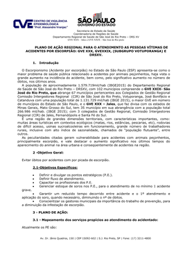 Plano De Ação Regional Para O Atendimento As Pessoas Vítimas De Acidentes Por Escorpião: Gve Xxx, Gvexxix, (Subgrupo Votuporanga) E Drsxv