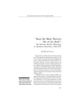 “Keep Our Black Warriors out of the Draft”: the Vietnam Antiwar Movement at Southern University, 1968-1973