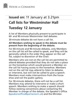 Westminster Hall Tuesday 12 January