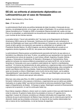 EE.UU. Se Enfrenta Al Aislamiento Diplomático En Latinoamérica Por El Caso De Venezuela