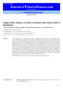 Supply Chain Analysis of Salted Tenualosa Ilisha (Nona Ilish) in Bangladesh ABM Arman Hossain1*, Shankor Bisshas2, Md