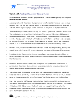 Vocabulary Worksheets Understanding and Using English Grammar, 4Th Edition Chapter 11: the Passive