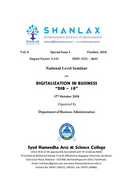 National Level Seminar Syed Hameedha Arts & Science College