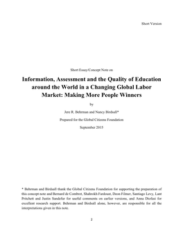 Information, Assessment and the Quality of Education Around the World in a Changing Global Labor Market: Making More People Winners