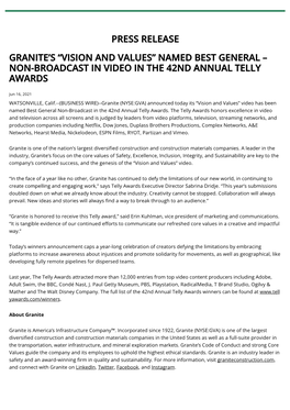 Non-Broadcast in Video in the 42Nd Annual Telly Awards