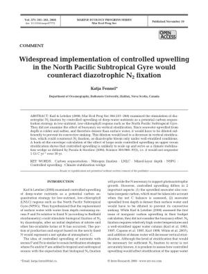 Widespread Implementation of Controlled Upwelling in the North Pacific Subtropical Gyre Would Counteract Diazotrophic N2 Fixation