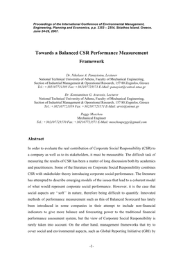 Towards a Balanced CSR Performance Measurement Framework