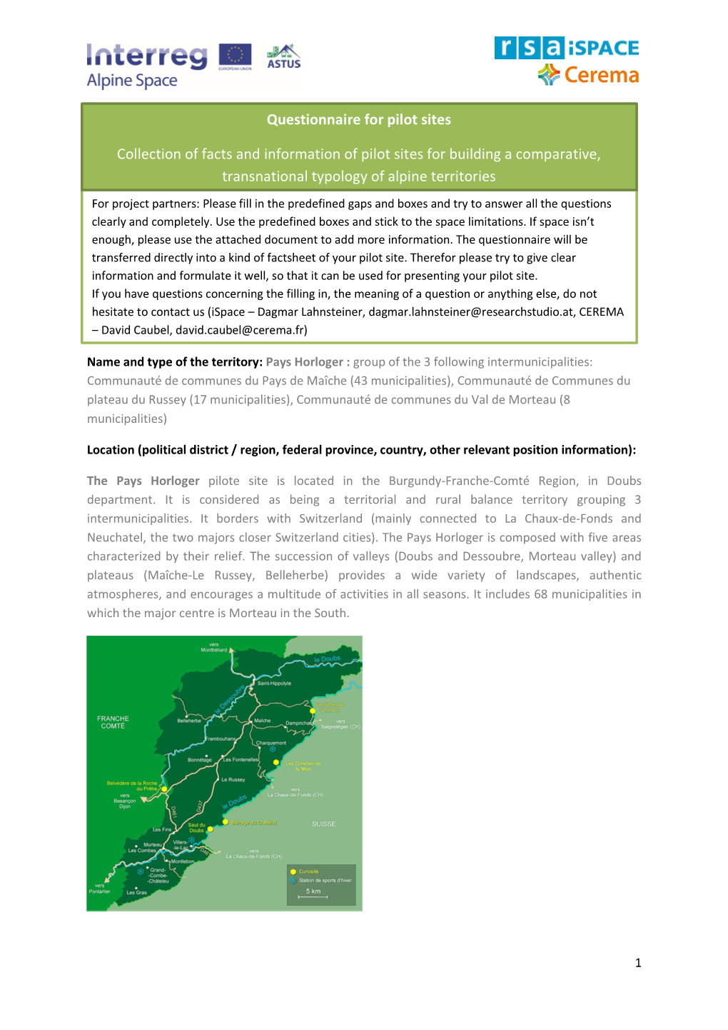 Questionnaire for Pilot Sites Collection of Facts And