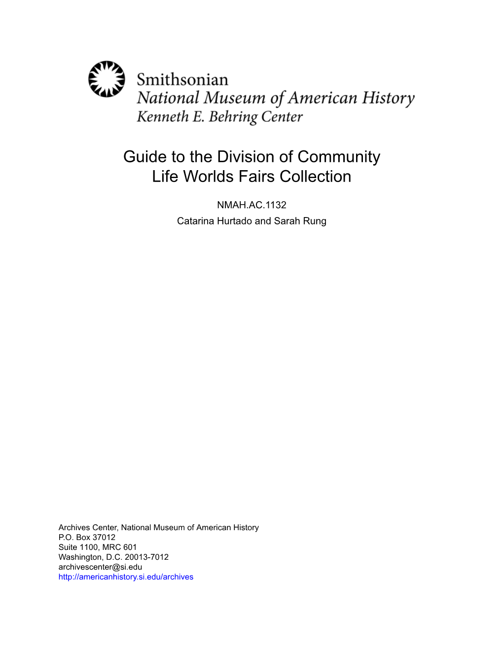 Guide to the Division of Community Life Worlds Fairs Collection