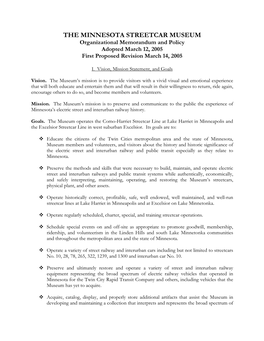 Organizational Memorandum and Policy Adopted March 12, 2005 First Proposed Revision March 14, 2005