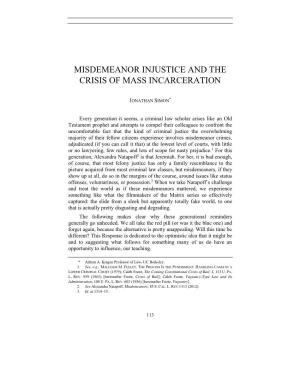 Misdemeanor Injustice and the Crisis of Mass Incarceration
