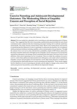 Coercive Parenting and Adolescent Developmental Outcomes: the Moderating Eﬀects of Empathic Concern and Perception of Social Rejection