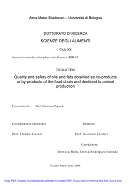SCIENZE DEGLI ALIMENTI Quality and Safety of Oils and Fats Obtained