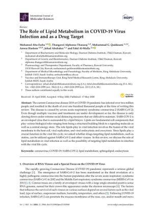 The Role of Lipid Metabolism in COVID-19 Virus Infection and As a Drug Target