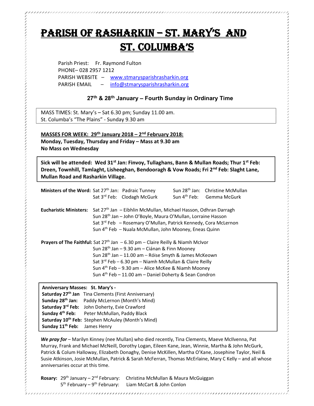 PARISH of RASHARKIN – ST. MARY's and ST. Columba's