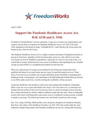 Support the Pandemic Healthcare Access Act, H.R. 6338 and S. 3546