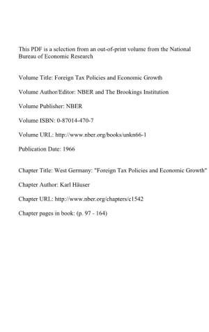 West Germany: "Foreign Tax Policies and Economic Growth"
