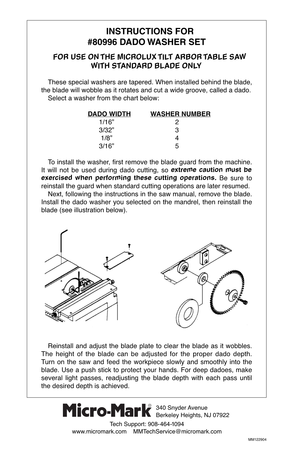 Micro-Mark #80996 Dado Washer Set for Original Microlux Table