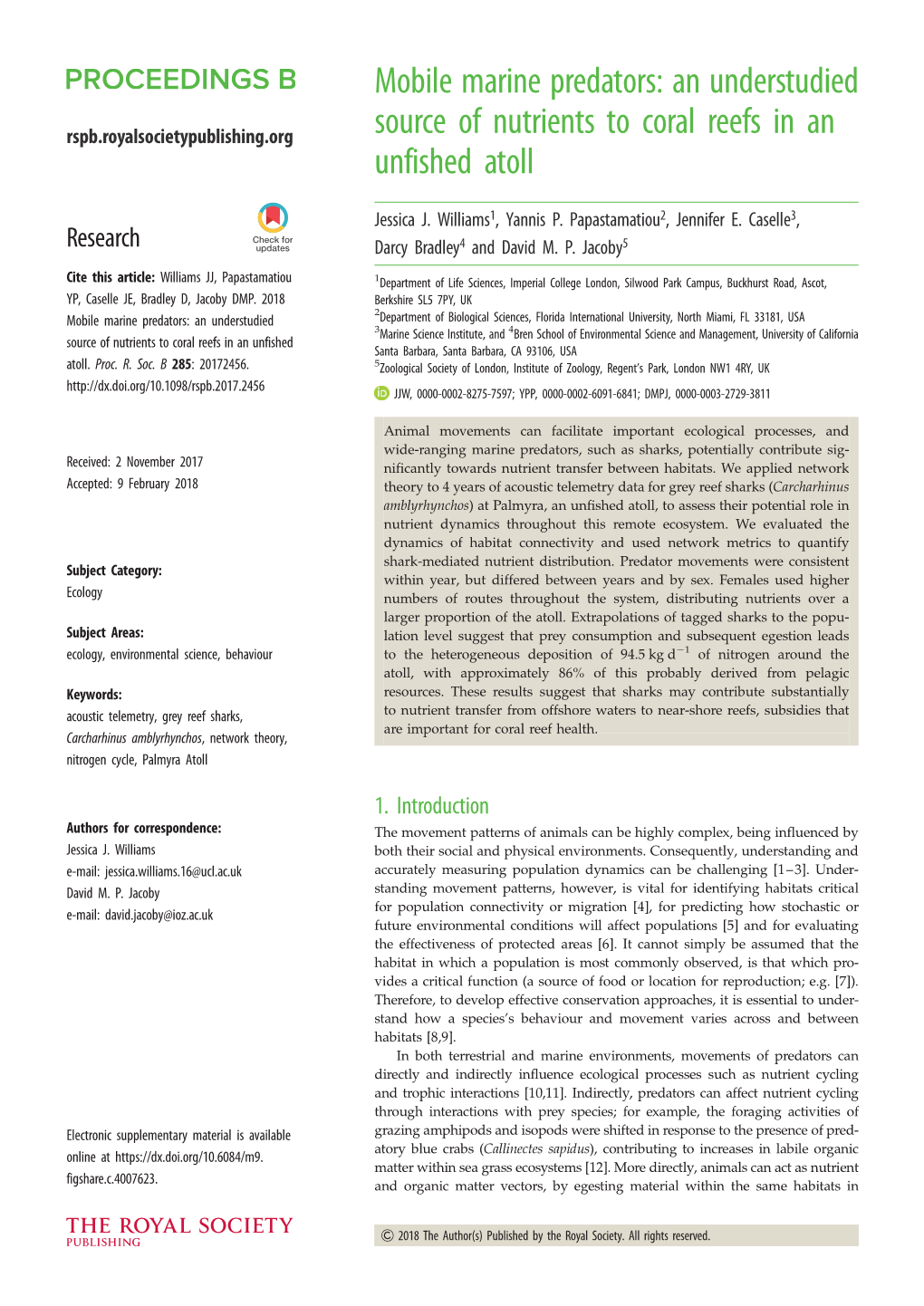 An Understudied Source of Nutrients to Coral Reefs in an Unfished Atoll