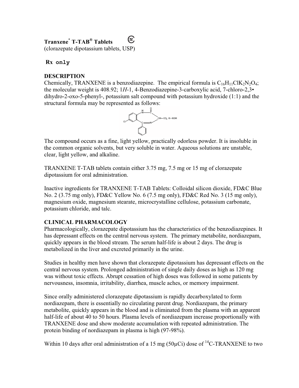 Tranxene (Clorazepate Dipotassium)