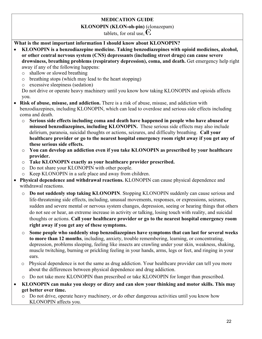 MEDICATION GUIDE KLONOPIN (KLON-Oh-Pin) (Clonazepam)