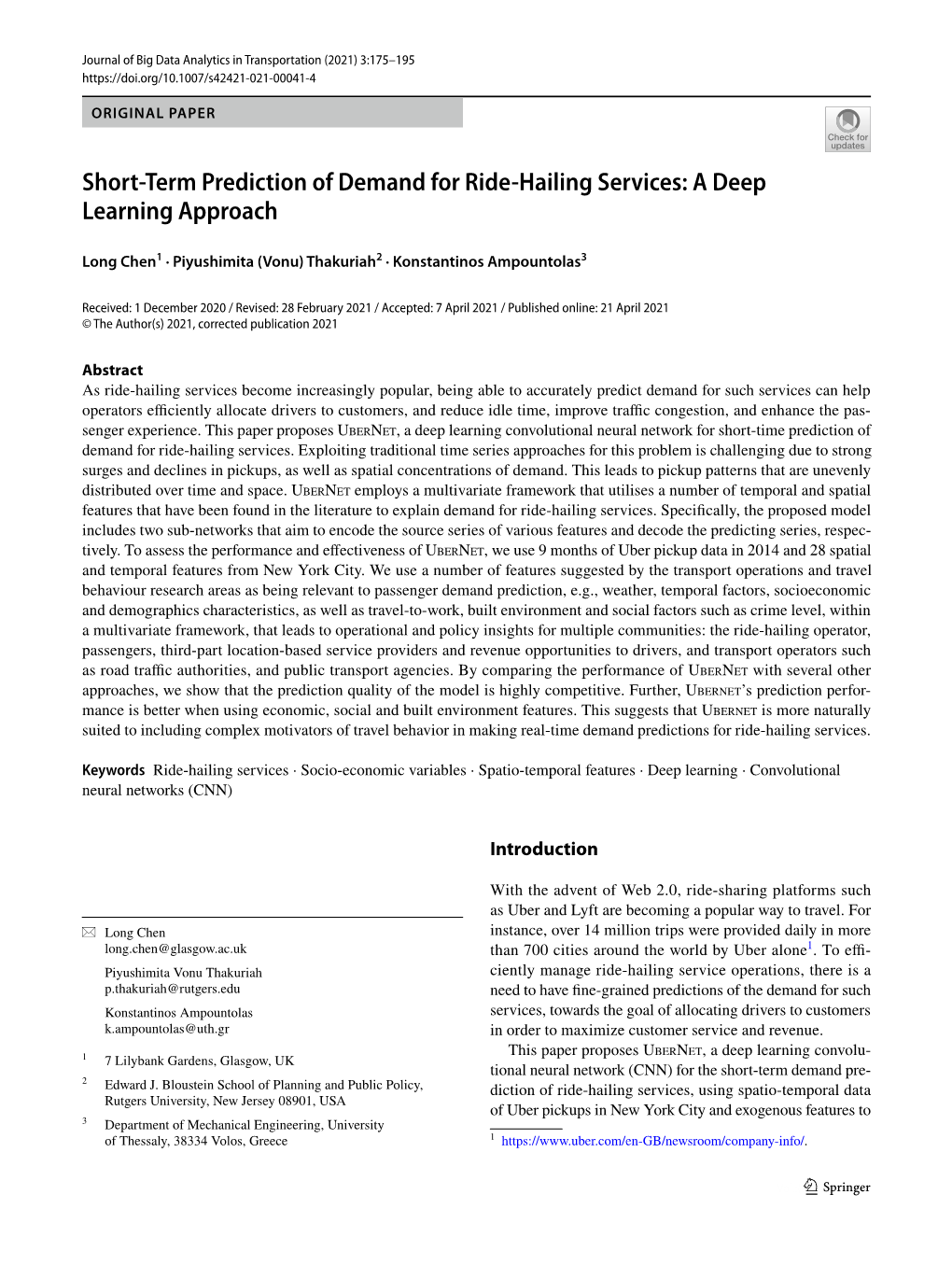 Short-Term Prediction of Demand for Ride-Hailing Services: a Deep Learning Approach