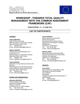 Towards Total Quality Management with the Common Assessment Framework (Caf)