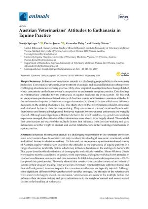 Austrian Veterinarians' Attitudes to Euthanasia in Equine Practice