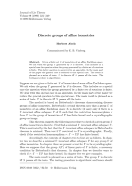Discrete Groups of Affine Isometries
