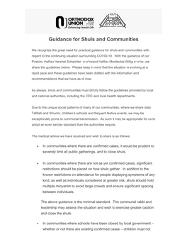 Guidance for Shuls and Communities