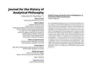 Rudolf Carnap and David Lewis on Metaphysics: a Volume 9, Number 1 Question of Historical Ancestry Editor in Chief Fraser Macbride Audrey Yap, University of Victoria