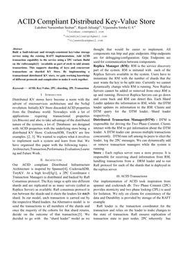 ACID Compliant Distributed Key-Value Store