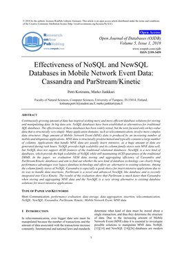Effectiveness of Nosql and Newsql Databases in Mobile Network Event Data: Cassandra and Parstream/Kinetic