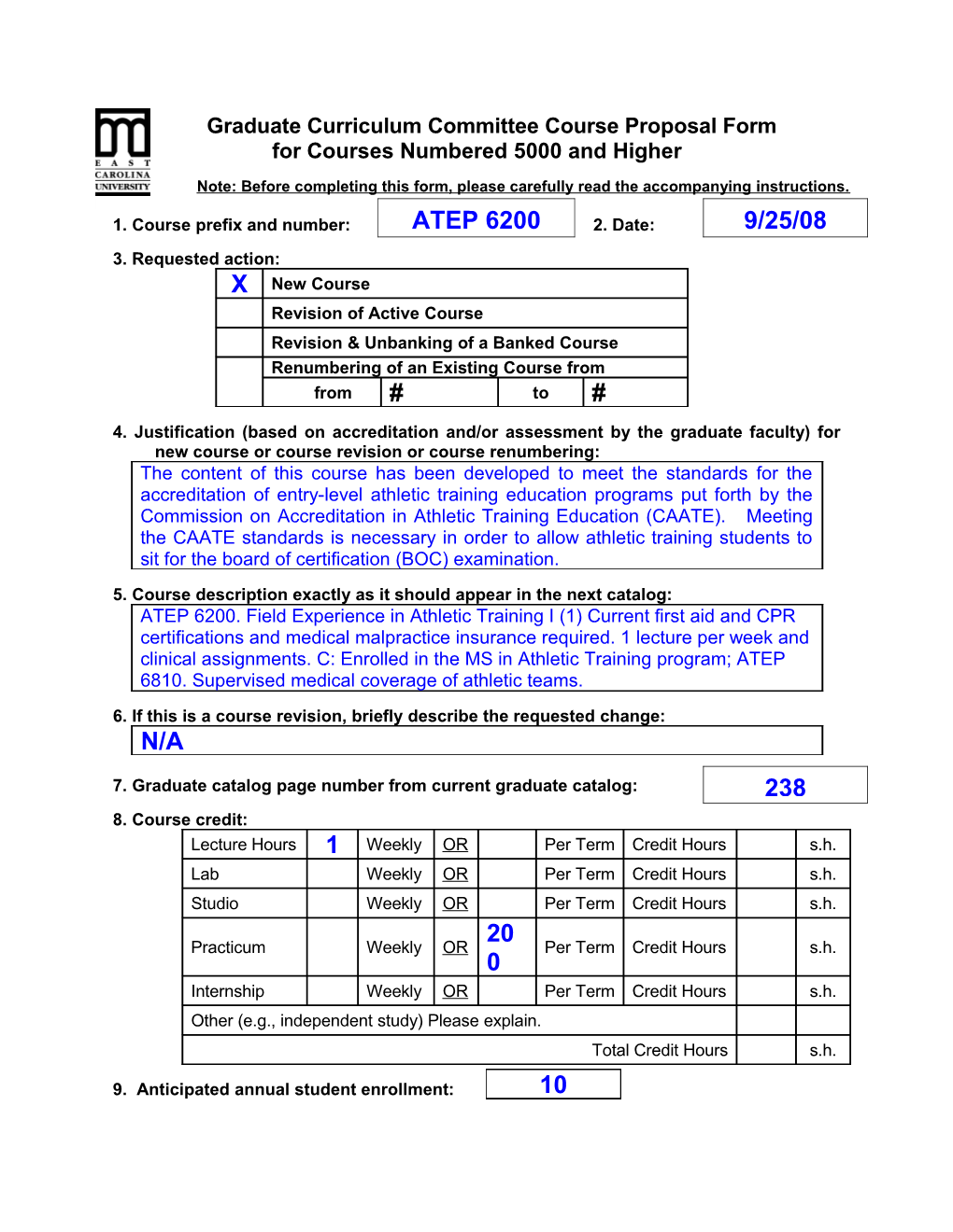 Graduate Curriculum Committee Course Proposal Form