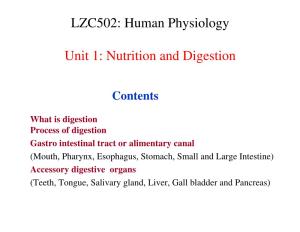 LZC502: Human Physiology Unit 1: Nutrition and Digestion