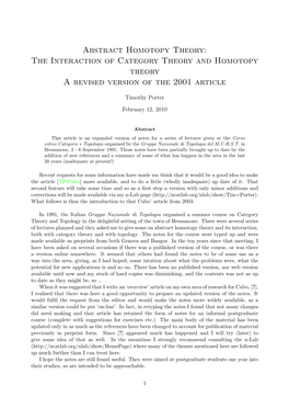 Abstract Homotopy Theory: the Interaction of Category Theory and Homotopy Theory a Revised Version of the 2001 Article