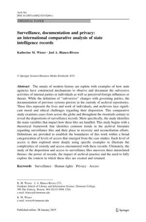 Surveillance, Documentation and Privacy: an International Comparative Analysis of State Intelligence Records