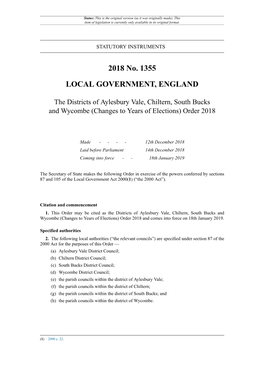 The Districts of Aylesbury Vale, Chiltern, South Bucks and Wycombe (Changes to Years of Elections) Order 2018