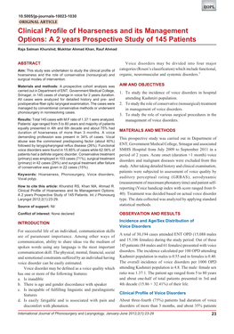 Clinical Profile of Hoarseness and Its Management Options