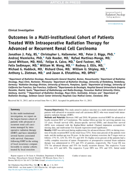Outcomes in a Multi-Institutional Cohort of Patients Treated with Intraoperative Radiation Therapy for Advanced Or Recurrent Renal Cell Carcinoma Jonathan J