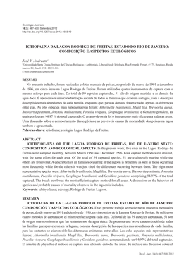 Ictiofauna Da Lagoa Rodrigo De Freitas, Estado Do Rio De Janeiro: Composição E Aspectos Ecológicos