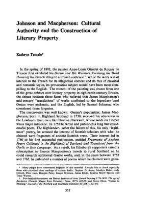 Johnson and Macpherson: Cultural Authority and the Construction of Literary Property