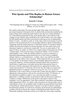 Who Speaks and Who Replies in Human Science Scholarship? [Pdf]