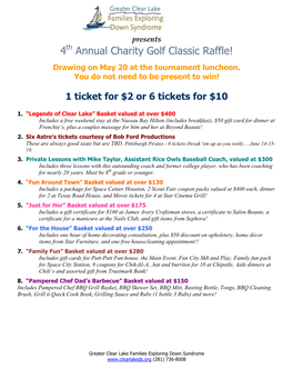 4Th Annual Charity Golf Classic Raffle!