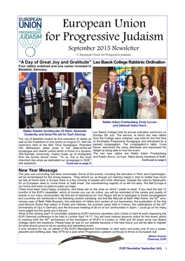 European Union for Progressive Judaism September 2015 Newsletter