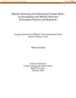 Melodic Drumming in Contemporary Popular Music: an Investigation Into Melodic Drum-Kit Performance Practices and Repertoire