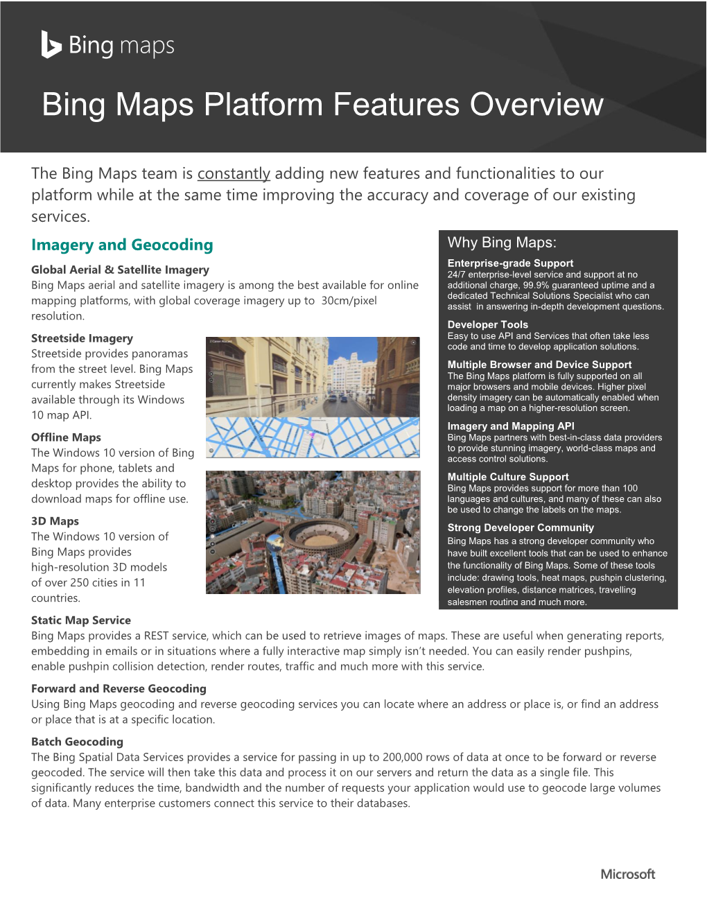 Bing Maps Platform Features Overview