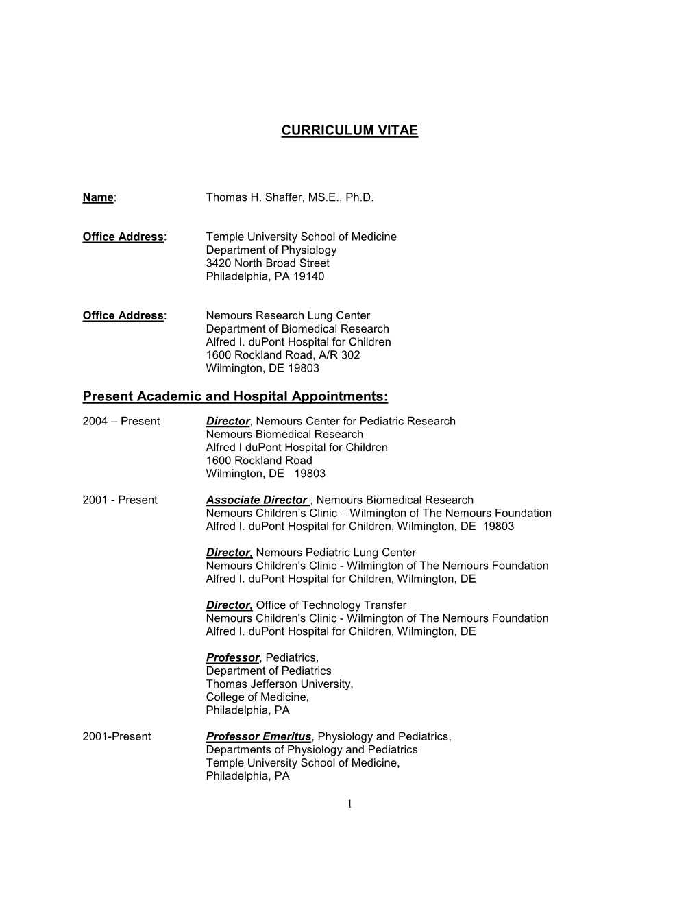 Shaffer CV 010419.Pdf