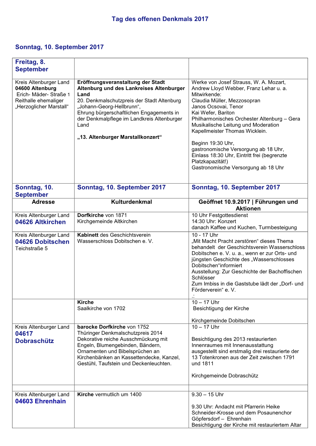 Tag Des Offenen Denkmals 2017 Sonntag, 10. September 2017 Freitag, 8. September Sonntag, 10. September Sonntag, 10. September 20